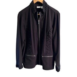 Zenergy Chicos Womens Jacket Size Size 3 Black Ruched Full-Zip Ruffle Detail